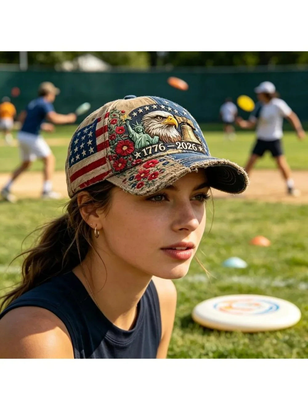 250th Anniversary Baseball Cap - Cotton, Bald Eagle & American Flag, Adjustable